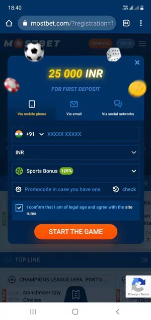 Preencha os campos de registro na Okbet.